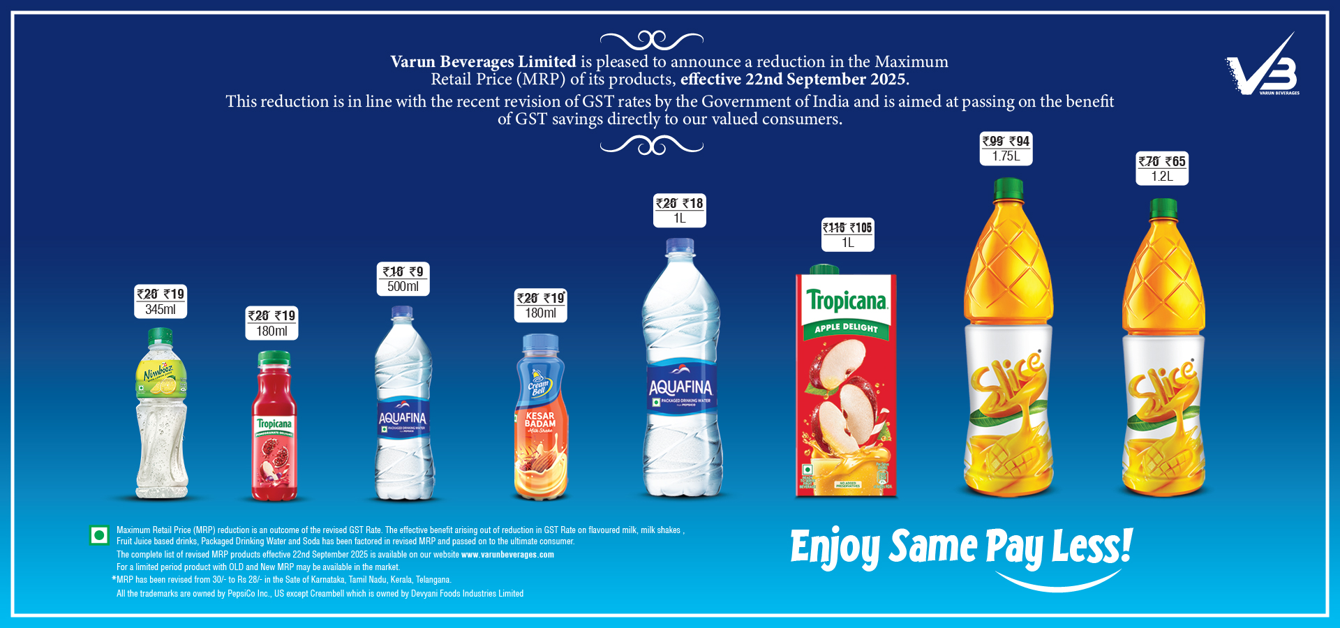 Varun Beverages Landing Page vbl enjoy same pay less desktop